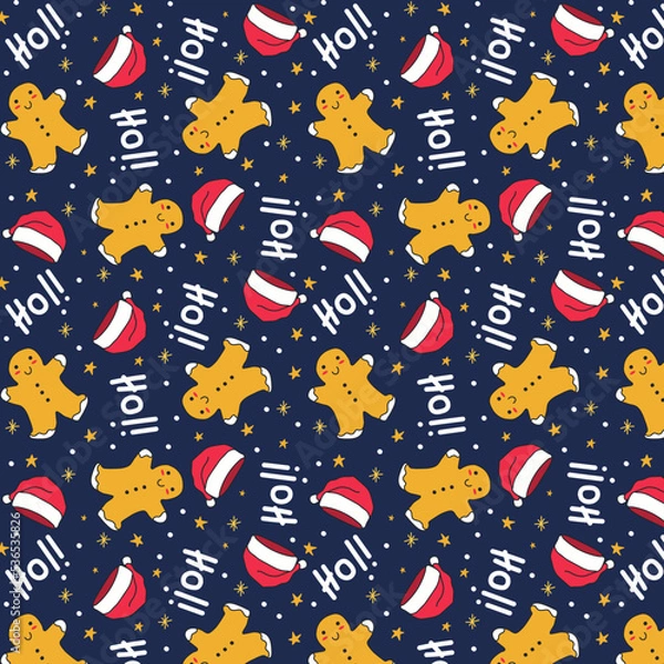 Obraz Cute Hand drawn Christmas Seamless Pattern on Blue Background