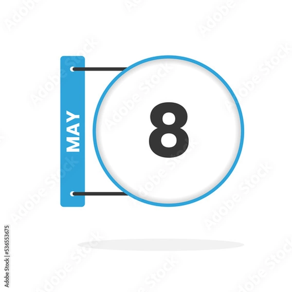 Obraz May 8 calendar icon. Date, Month calendar icon vector illustration