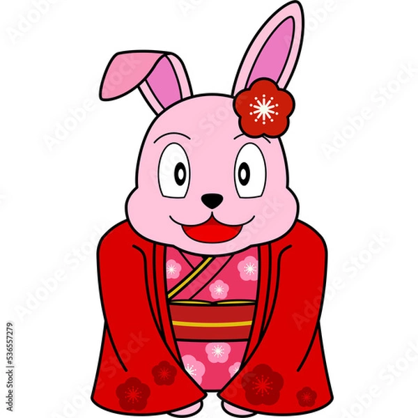 Obraz 兎の年賀状素材（着物）