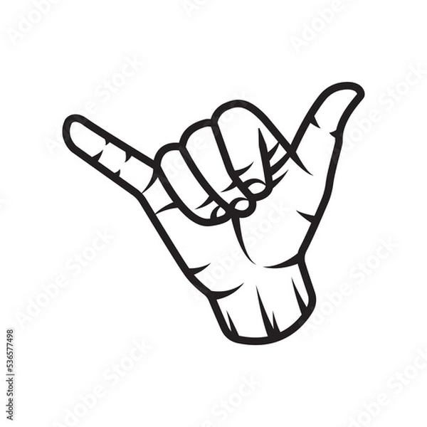 Obraz Vintage retro surfing hand shaka arm. Can be used like emblem, logo, badge, label. mark, poster or print. Monochrome Graphic Art. Vector