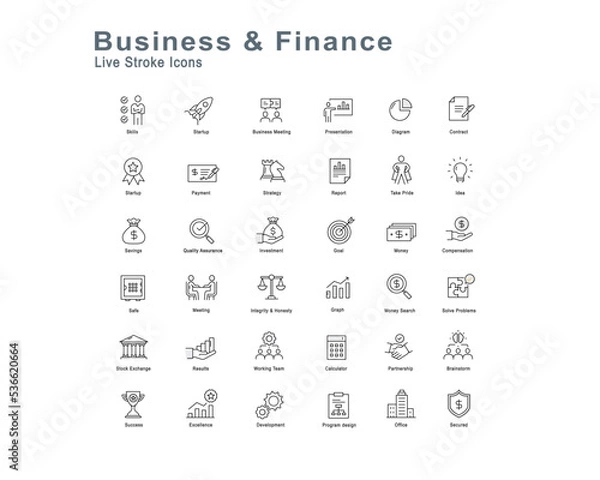 Obraz Business and finance live Storke Icons set.

