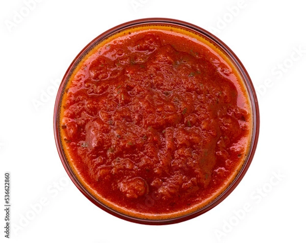 Fototapeta Tomato sauce top view isolated. PNG file with transparent background.