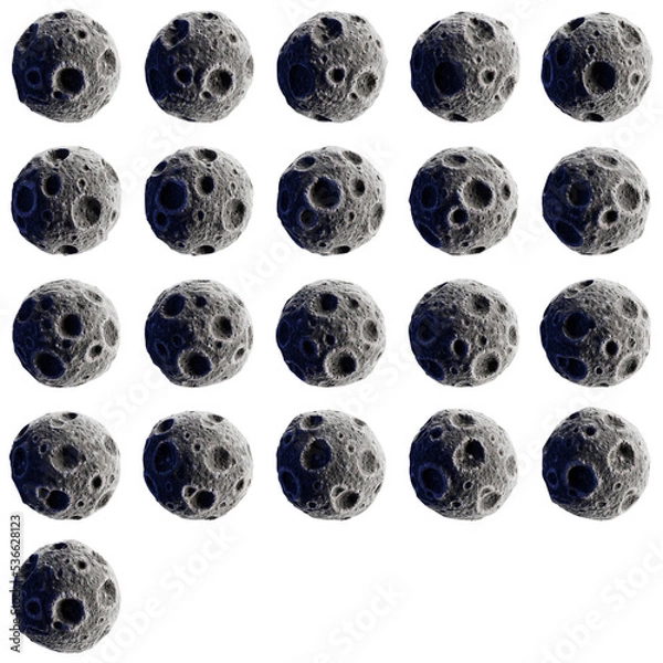 Fototapeta Tile set of an 3d animated asteroid that is rotating around itself 360 degrees in 21 frames. Single asteroid tile 1080 x 1080. Can be used in illustrations as well