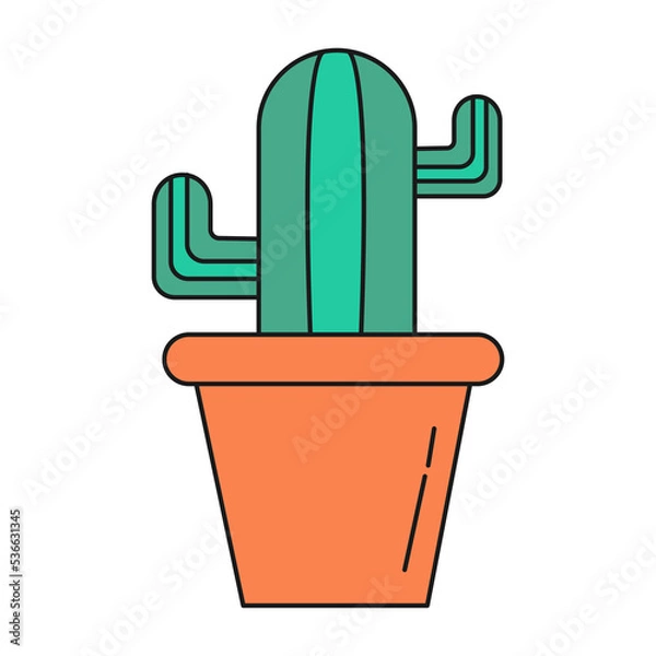 Fototapeta Flower pot with cactus sprout color ecological icon