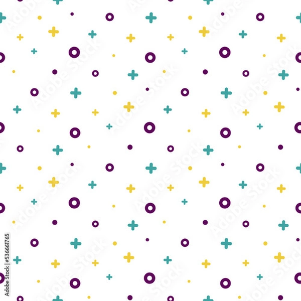 Obraz Stylish 1980s abstract memphis seamless pattern. Modern space texture with rare funky and minimal shapes on blue background. Vector illustration in memphis pop art style for fashion fabric print