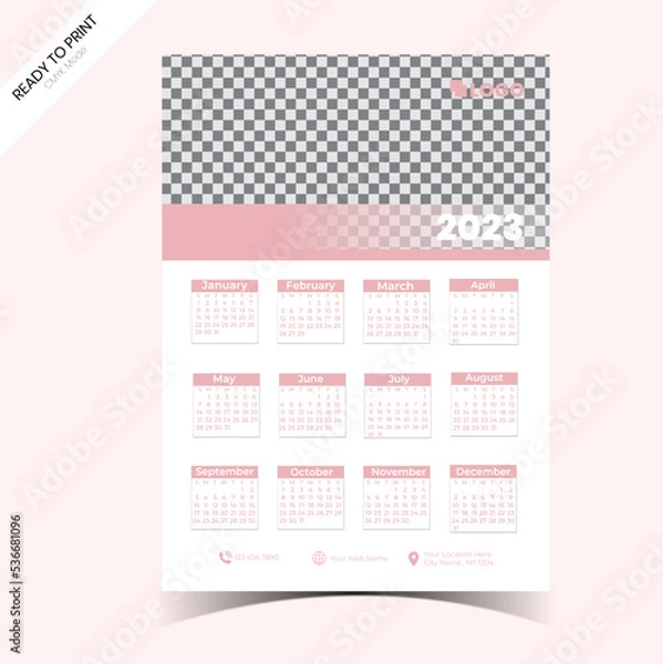 Fototapeta One page Modern Wall calendar design, 2023 calendar template