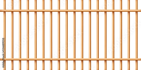 Fototapeta Realistic wooden lattice, rural picket fence. Farm or village house boundary, garden enclosing planks. Detailed wooden jail cage. Criminal background mockup. Creative vector illustration