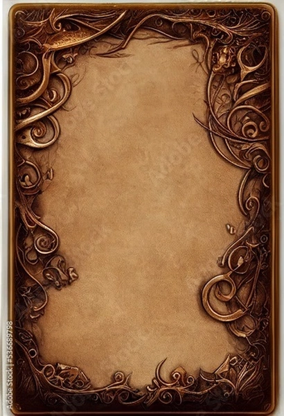 Fototapeta Dark Fantasy card frame papyrus texture template design