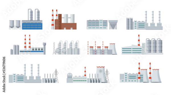 Obraz Set of plants and factories. Various industrial facilities. Vector graphics