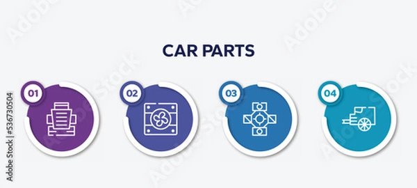 Fototapeta infographic element template with car parts outline icons such as car bucket seat, car fan, universal joint, tailpipe vector.