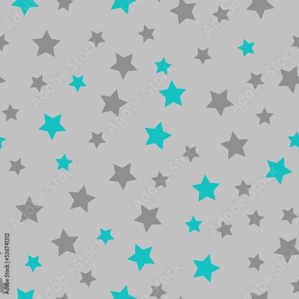 Fototapeta seamless abstract pattern . gray and bright blue stars. light gray background. vector texture. fashionable print for textiles and wallpaper.