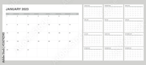 Obraz Simple set calendar 2023 start on sunday