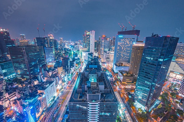 Obraz 雨の大阪夜景