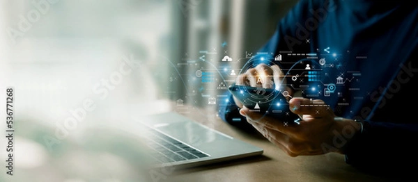 Fototapeta AI learning and business artificial intelligence, modern , transformation of ideas and the adoption of technology in business in the digital age, enhancing global business capabilities , Ai.