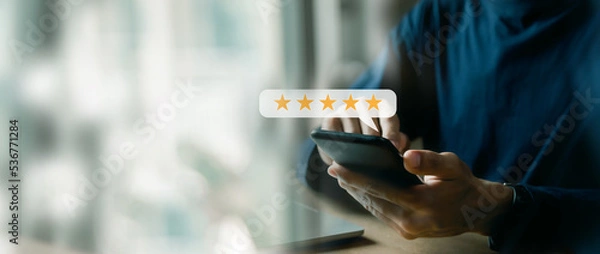 Fototapeta Customer services best excellent business rating experience. Satisfaction survey concept. user give rating to service experience on online application .