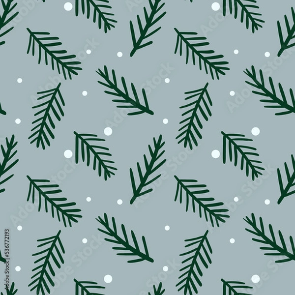 Fototapeta Winter pattern with fir branches and snow