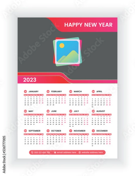 Fototapeta New year 2023 calendar single page design templates