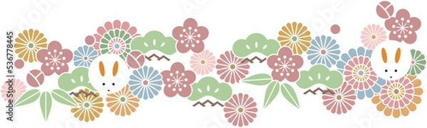 Obraz お正月のデザイン素材-和柄のテンプレート、卯年のフレーム