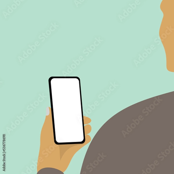 Fototapeta Phone in a man's hand isolated on a light background vector illustration