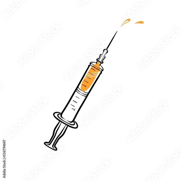 Fototapeta Syringe with doodle vaccine on a white background