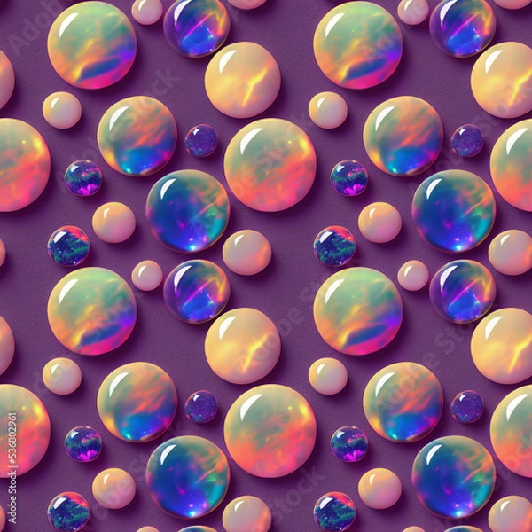 Fototapeta Seamless pattern of round gemstones, bright and shiny gems, abstract background, 3d illustration