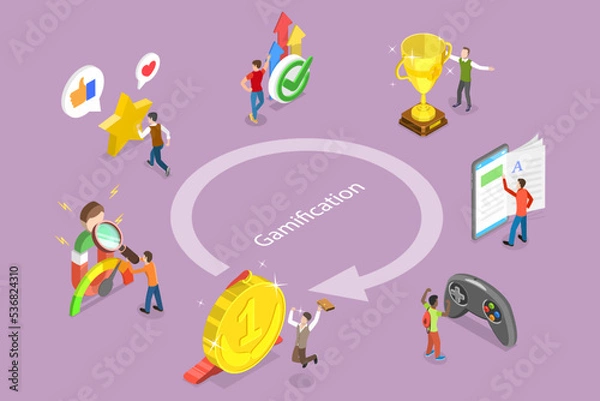 Fototapeta 3D Isometric Flat Vector Conceptual Illustration of Gamification, Business or Marketing Strategy