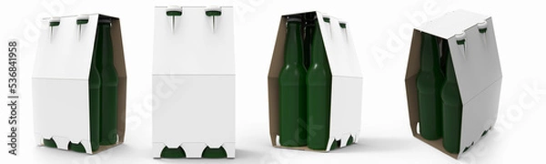 Fototapeta 3D rendering - Four bottle holder top handles isolated on white background, high quality