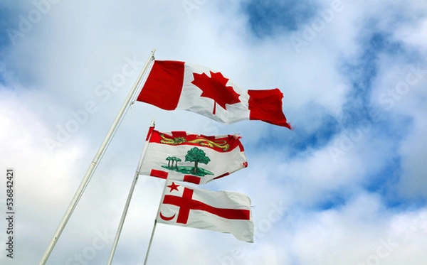 Obraz Flag of Canada, Prince Edward Island and Mi'kmaq people in Lennox Island is an island located in Malpeque Bay off the northwest coast of Prince Edward Island, Canada.