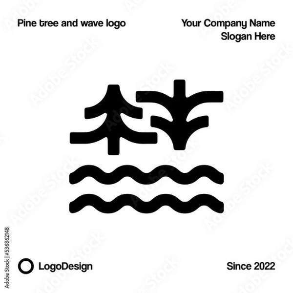 Obraz pine tree logo with wave vector symbol illustration design