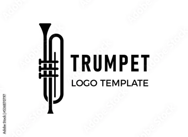 Fototapeta Trumpet logo design, generate melody, musical jazz instrument vector sketch illustration