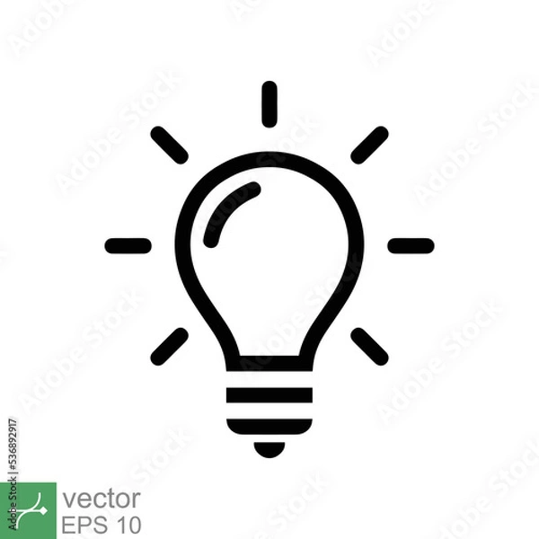 Fototapeta Light bulb icon. Simple outline style. Creative, analytical thinking processing, electrical lamp, idea solution concept. Thin line vector illustration isolated on white background. EPS 10.