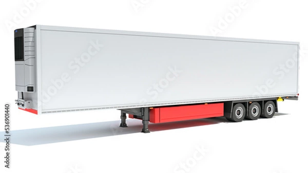 Obraz Reefer Refrigerator Trailer 3D rendering on white background