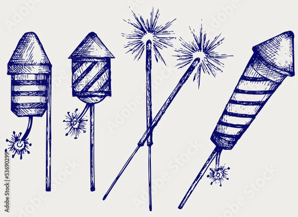 Fototapeta Fajerwerki. Doodle styl