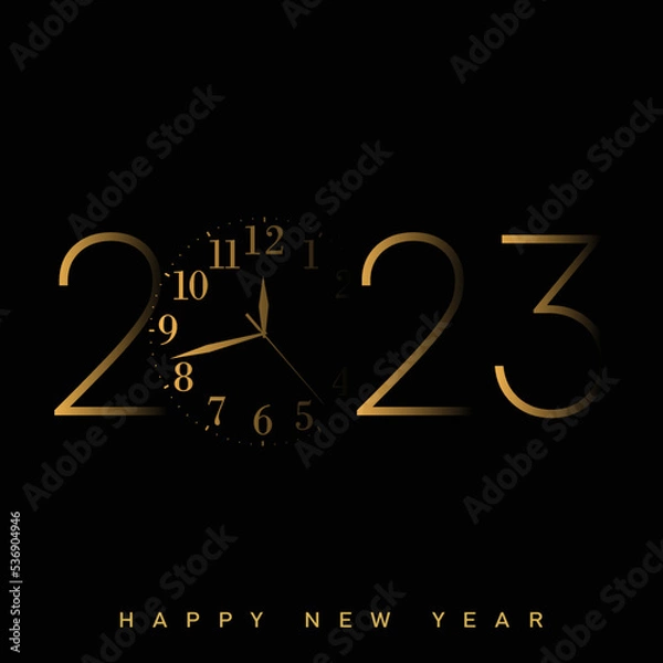 Fototapeta 2023 Happy New Year and Merry Christmas card with golden text. Vector
