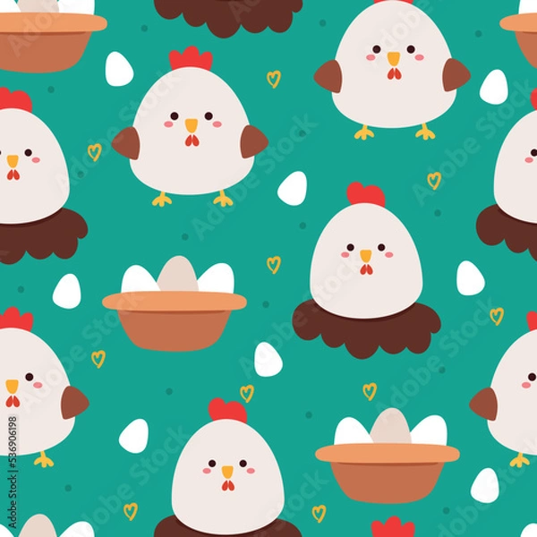 Fototapeta seamless pattern cartoon chicken and egg. cute easter wallpaper for textile, gift wrap paper