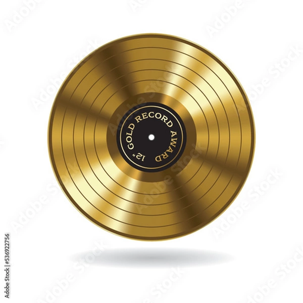 Obraz Gold record award ( golden analog phonograph record disk, 12 inch vinyl LP ), isolated on white background. Vector illustration.
