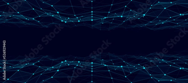 Fototapeta 3d dynamic double digital wave. Smart technology wave. Flow digital structure. Cyber technology background. Vector illustration.