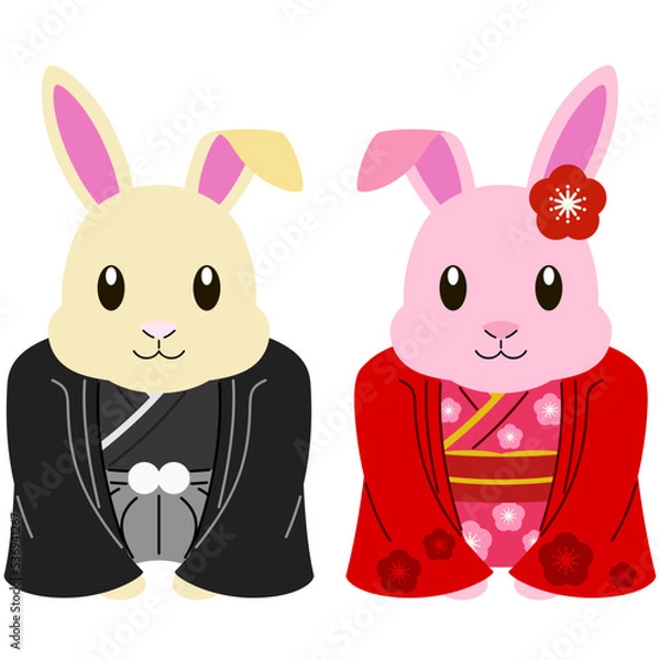 Obraz 兎の年賀状素材（着物）