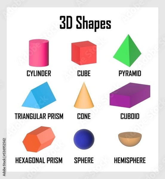 Fototapeta 3D Shapes chart vector illustration. educational chart