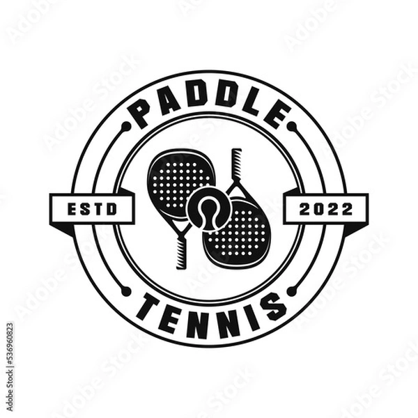 Obraz Paddle Tennis emblem logo, paddle racket and ball logo icon isolated on white background.