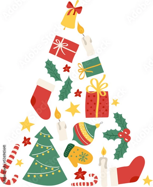 Obraz Stylish Christmas tree with different New year objects