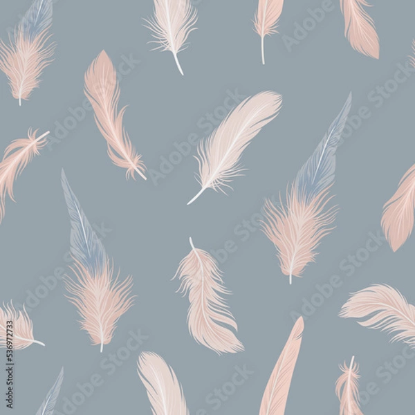 Fototapeta Seamless pattern with delicate feathers