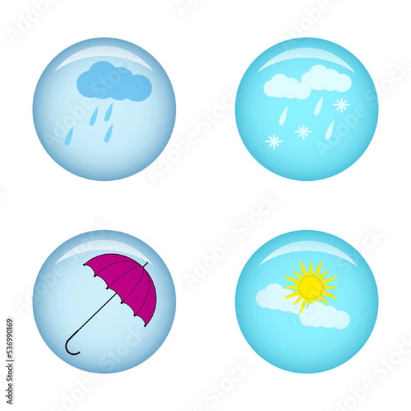 Obraz button icon autumn weather, rain, snow, cloudy and umbrella