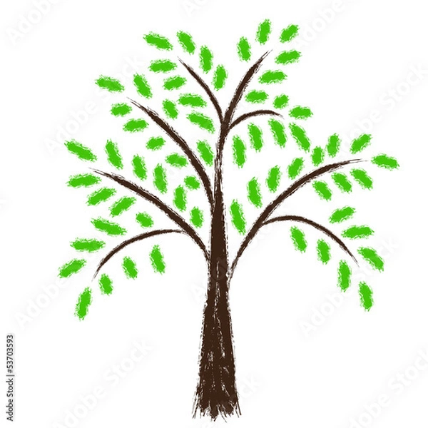 Fototapeta Stylized vector tree with green leafs. Chalk draw