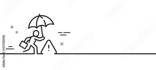 Fototapeta Risk management line icon. Insurance umbrella sign. Danger warning symbol. Minimal line illustration background. Risk management line icon pattern banner. White web template concept. Vector