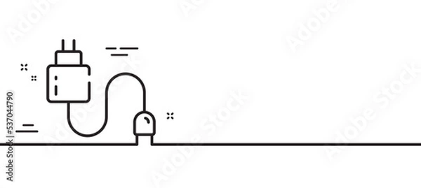 Fototapeta Charging cable line icon. Mobile accessories sign. Charge adapter symbol. Minimal line illustration background. Charging cable line icon pattern banner. White web template concept. Vector