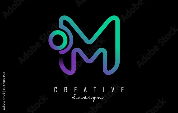 Fototapeta Outline letter M logo with dot and gradient design. Vector Illustration with geometric design.
