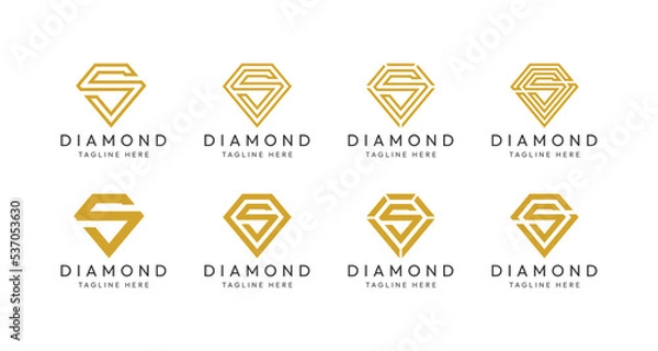 Obraz Set of S letter diamond monogram logo design bundles. The perfect logo to use for jewelry companies, mining industries and the like