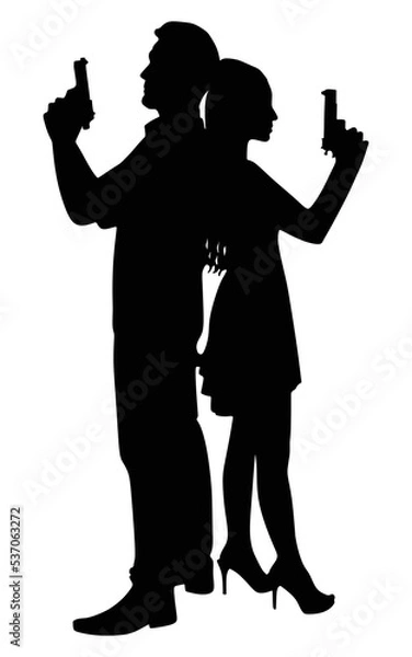 Obraz young couple with handguns