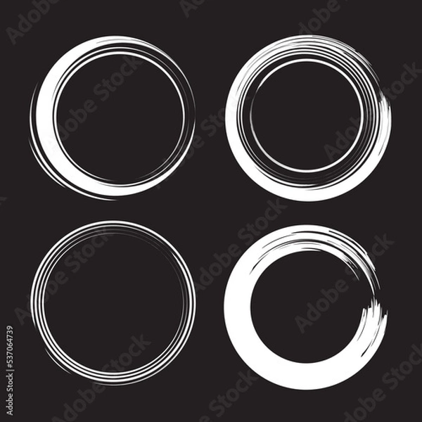 Obraz Set of hand drawn calligraphy circle frames. Vector design elements and scribbles. White on black background